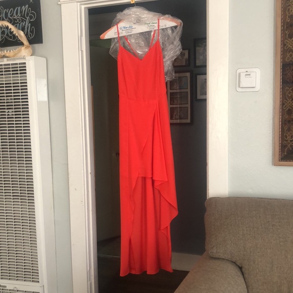 SUGAR LIPS Coral/ orange hi low dress - Picture 5 of 7